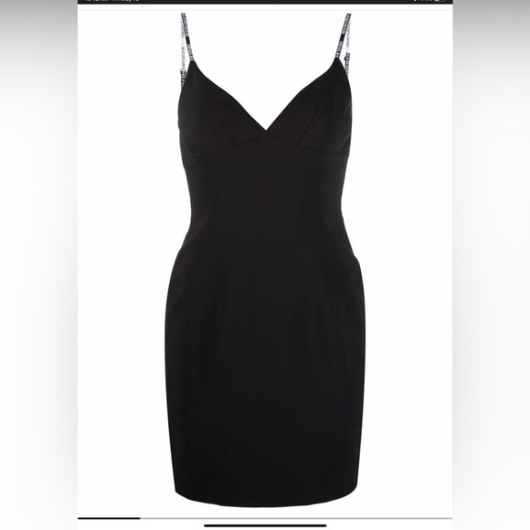 VERSACE JEANS V-Neck Mini Dress VERSACE WOMEN Logo straps mini dress Black - Picture 1 of 9
